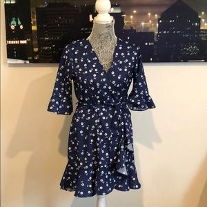 Navy Floral Printed Wrap Dress